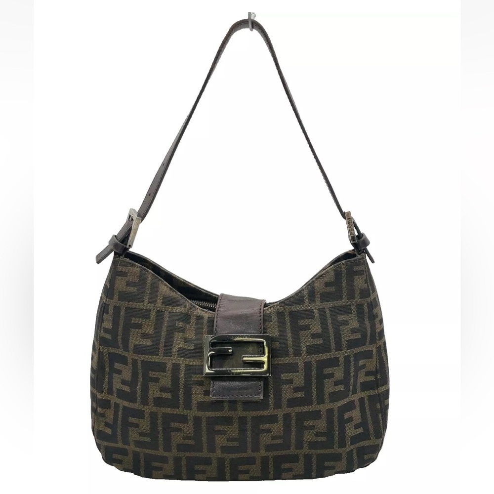 FENDI Zucca Shoulder Bag Baguette Hobo Half Moon Crescent Mamma Canvas Brown